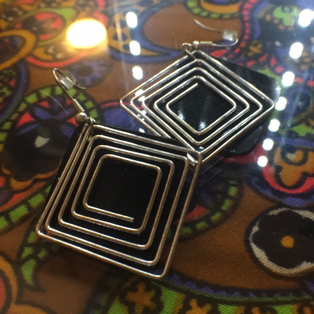 Vinyl record square swirl earrings